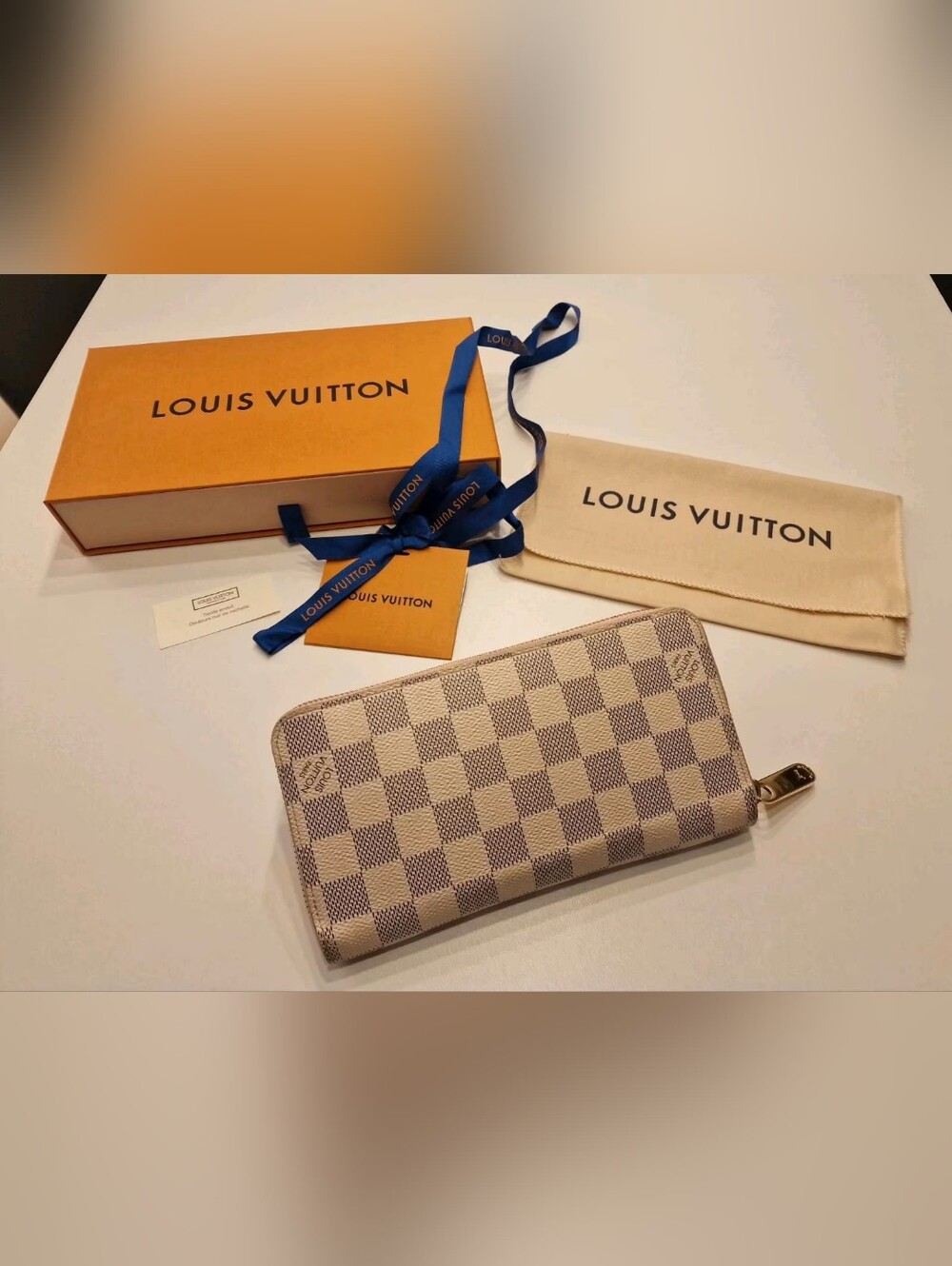 Louis Vuitton Damier Azur Zip Wallet in Beige and Navy